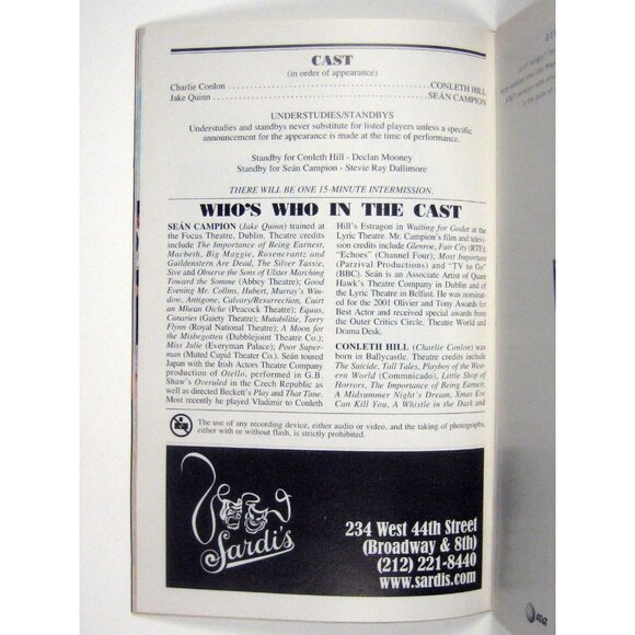 Stones in His Pockets Playbill July 2001 Sean Champion Conleth Hill - Picture 6 of 7